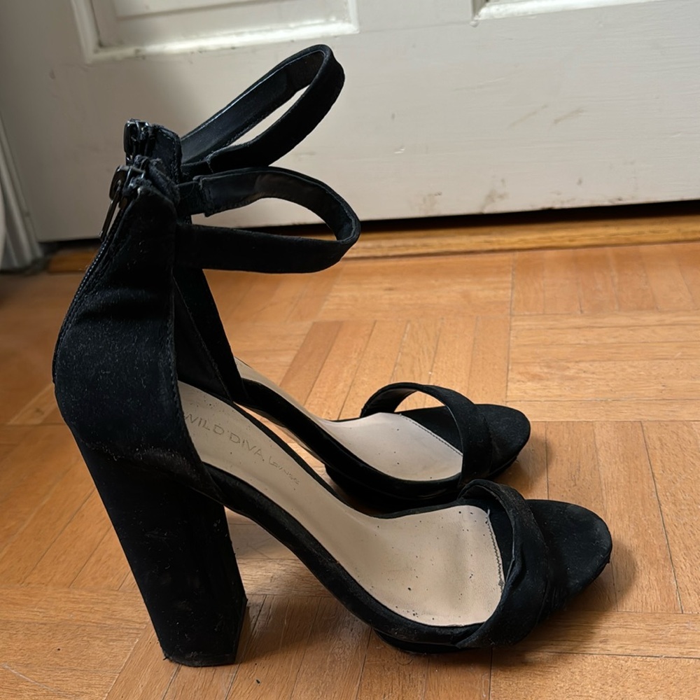 Black ankle strap chunky heels